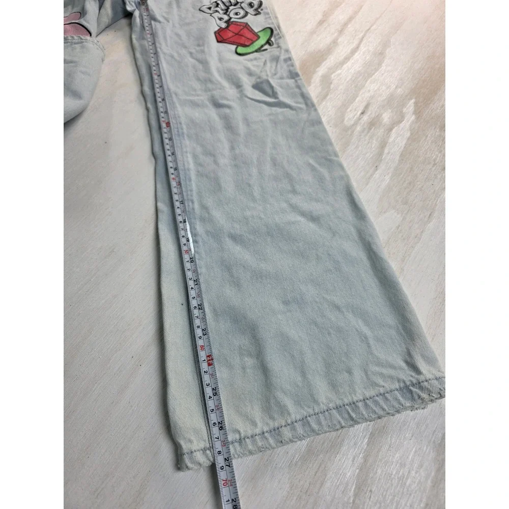 Justice x Bazooka Ring Pop Jeans‎ Girls 12 Light Wash Wide Leg Y2K Graphic Denim